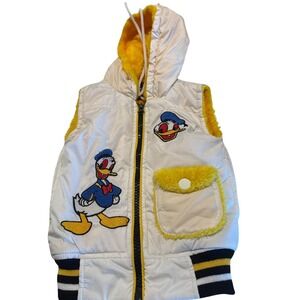 Vintage Disney Donald Duck Puffer Vest Toddler 2T Embroidered Hooded 90s White
